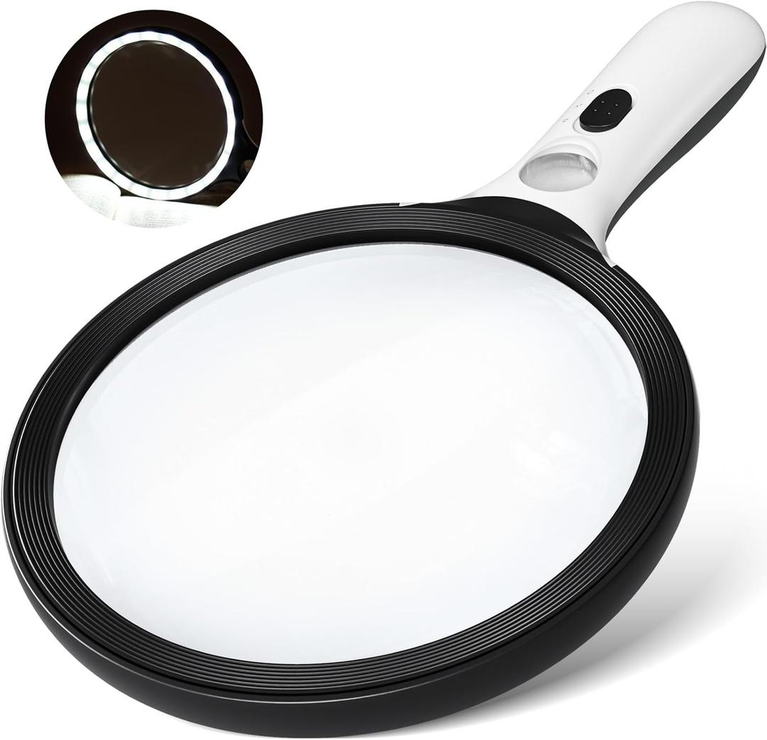 Magnifying Glass with Light Large 5" Lens, Handheld Illuminated Lighted Magnifier 24LED 1UV Light for Seniors, Reading, Coins, Jewelry, Close Work (Black)