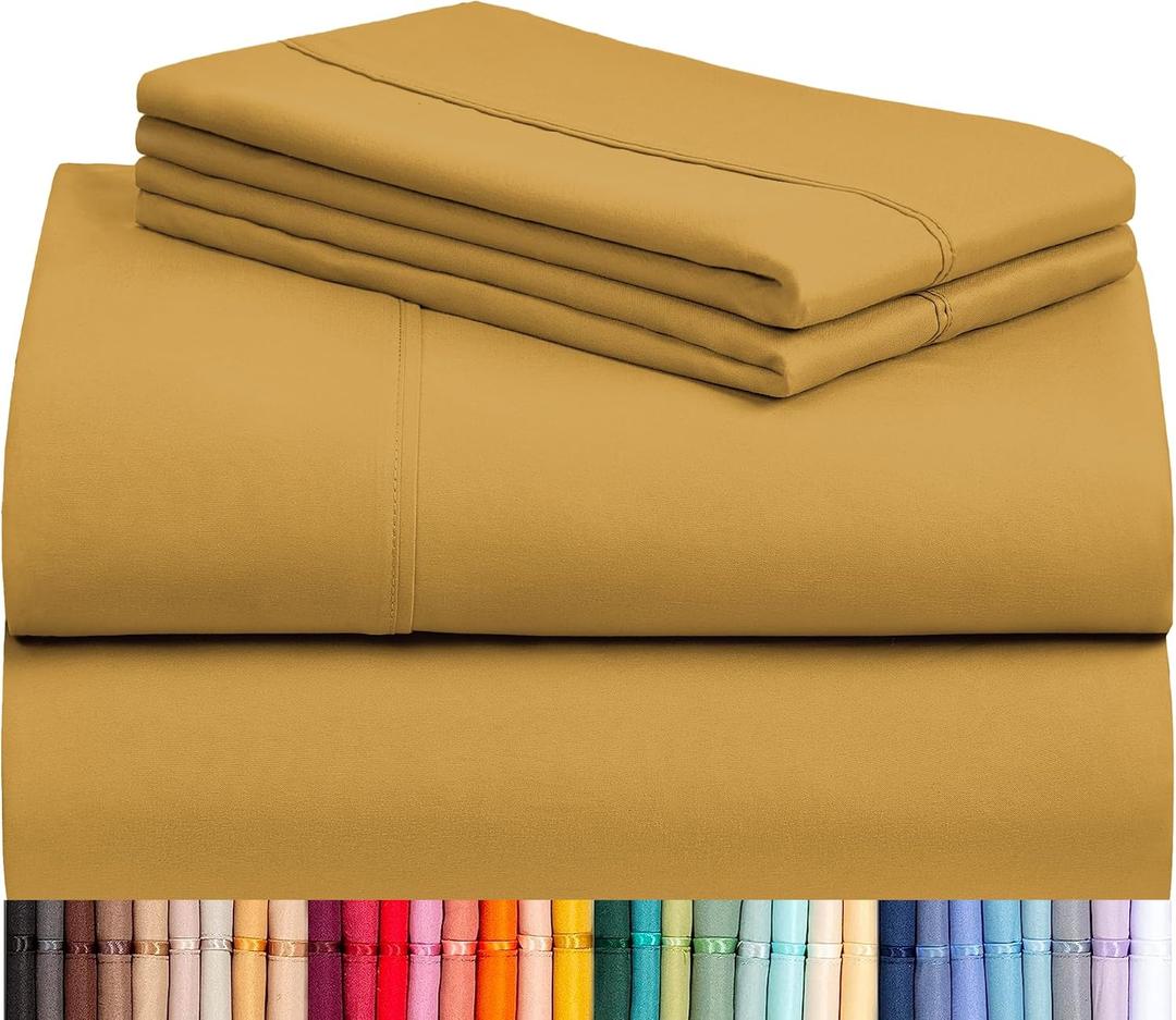 LuxClub 4 PC Queen Sheet Set, Breathable Luxury Bed Sheets, Deep Pockets 18" Wrinkle Free Cooling Sheets Machine Washable Hotel Bedding Silky Soft - Medallion Gold Queen