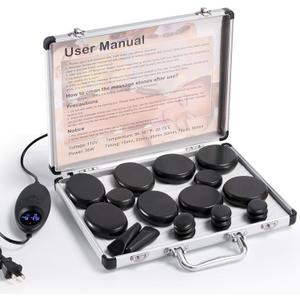 Hot Stones Massage Warmer Kit with Temperature Adjustment, 21 Pcs Hot Stones Massage Set, Portable Hot Stone with Heater for Home Spa Warming Therapy Relaxing