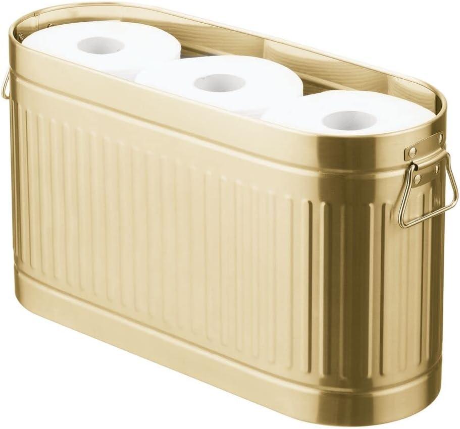 mDesign Large Steel Free Standing Toilet Paper Organizer, 6-Roll Tissue Storage Holder Container for Bathroom Floor, Fits Under Sink, Vanity, Shelf, In Cabinet, or Corner Oscar Collection - Soft Brass