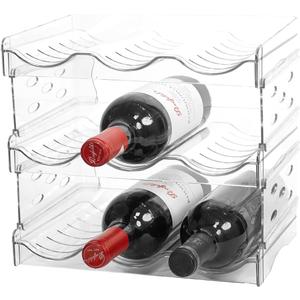 Wine Rack for Countertop, Fridge, Inside Cabinet, 3 Tier Plastic Tabletop Wine Bottle Holder, Water Bottle Organizer for Refrigerator, Pantry, Hold 9 Bottles