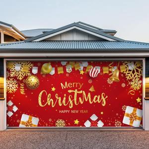 7 x 16 ft Garage Door Christmas Decorations, 2024 Christmas Garage Door Banner, Large Christmas Garage Door Decorations, Outdoor Christmas Garage Door Mural, Merry Christmas Decorations (Red)