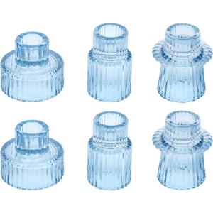 Vixdonos Glass Candlestick Holders Tealight Candle Holders for Table Centerpieces, Wedding Decor and Dinner Party (6 Pcs, Light Blue)