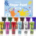 Washable Finger Paint for Kids, Non Toxic Toddler Art Supplies, 12 Vibrant Colors(1.21fl oz), Baby Safe Paint for Hand and Feet, Arts and Crafts Gifts for Ages 3 4 5 6+ Year Old Boys Girls