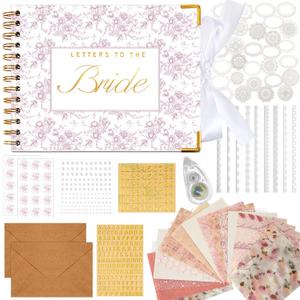 Humyoun Wedding Guest Book Letters to The Bride Scrapbook Wedding Memory Book Bridal DIY Blank Paper Scrapbook Photo Album Guest Sign with Pearl Stickers(8.5 x 7 Inch,Floral,Pink)