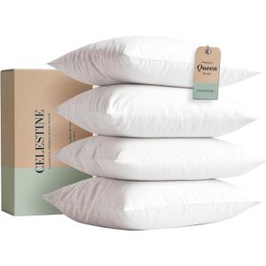 Celestine Queen Size Pillows Set of 4  Soft Down Alternative Microfiber Filling, Plush White 20x28 Bed Pillows for Side and Back Sleepers, Breathable, Supportive, Machine Washable Pillow Set