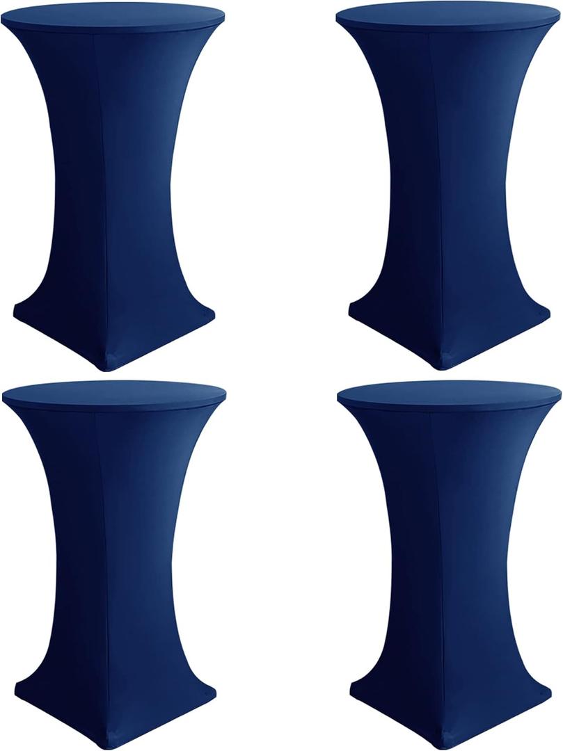 HolidayIdeas Cocktail Table Covers, 4 Pack - Fitted Stretch Spandex Square Corners Cocktail Tablecloths (Navy, Fit for 30"-32" Diameter x 43" Height Tables)