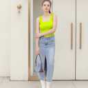 HERLOLLYCHIPS Sexy Tank Tops for Women Square Neck Ruffle Strap Ribbed Knit Tight Stretchy Sleeveless Shirts (Green, M)