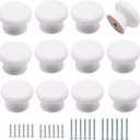 12pcs Wooden Cabinet Knobs, Wood Dresser Knobs Kitchen Cabinet Knob Modern Round Knob for Furniture Cupboard Dresser Drawer Closet Door (White)