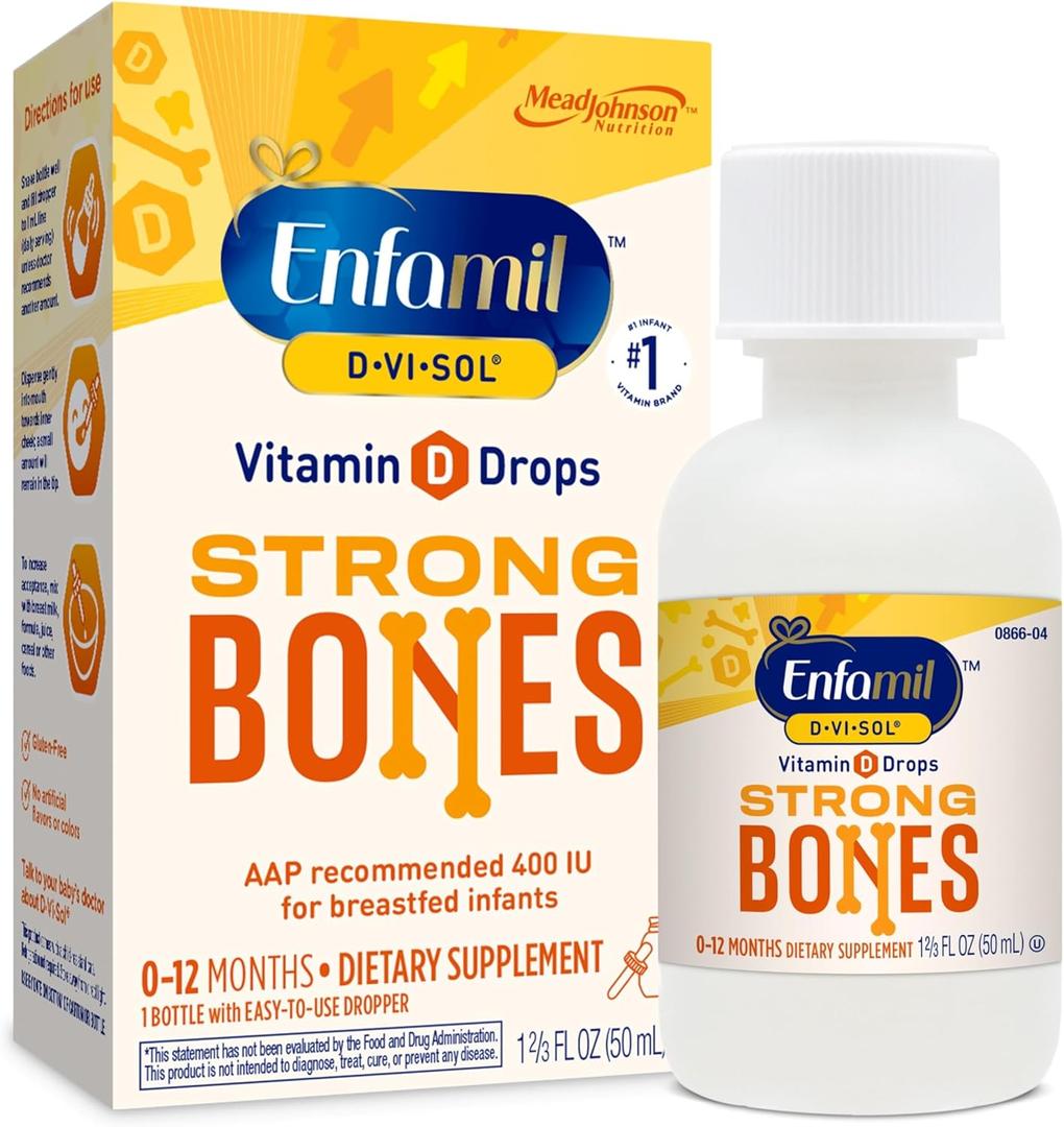 Enfamil Baby Vitamin D-Vi-Sol Liquid Vitamin D Drops, Supports Strong Teeth & Bone Development, 50mL Bottle (1.69 Fl Oz (Pack of 1)), No BB Date