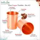 HealthAndYoga qCup Pure Copper Tumblers for Drinking - Ayurvedic Health Pure Copper Cups 2 pcs. set - 250 ml.(8 fl oz) (Plain)