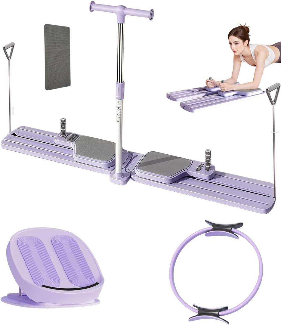 Portable Pilates Reformer Machine, 6in1 Fitness Board & Pilates Equipment Set with Ab Workout Equipment, Pilates Board for Home Workout Multifunctional Push-Up Board (purple)