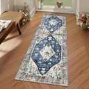 Lahome Boho Tribal Runner Rug - 2x6 Kitchen Rug Runner for Living Room Entryway Mat, Turkish Soft Washable Non Slip Throw Office Carpet Runners for Bathroom Sunroom Mudroom Foyer, Blue