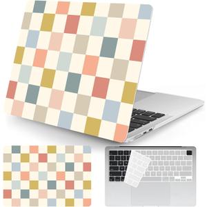 Seorsok Compatible with New MacBook Air 13.6 inch Case M4 M3 M2 2025 2024-2022 Release A3240 A2681 A3113 Touch ID,Cute Colorful Grids Plastic Hard Shell Case with Keyboard Cover,Retro Checkered