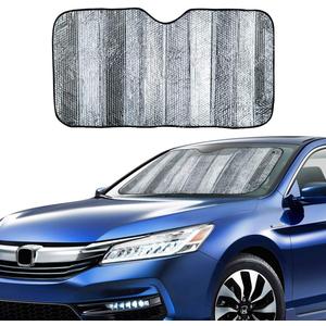 VaygWay Windshield Sun Shade Car- Foldable Window Cover Visor Shield- UV Rays Reflector Auto Accordion Protector- Front Window SUV Heat Blocker- 49” x 23” Metallic Reflective Large Vehicle Sunshade