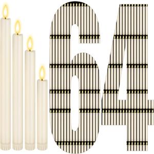 64 Pcs Flameless LED Taper Candles Battery Operated Taper Candles 5 Sizes of 6.5'', 7.7'', 8.8'', 10.0'', 11.2'' Flameless Candlesticks Flickering with 3D Flame for Wedding (Ivory White)