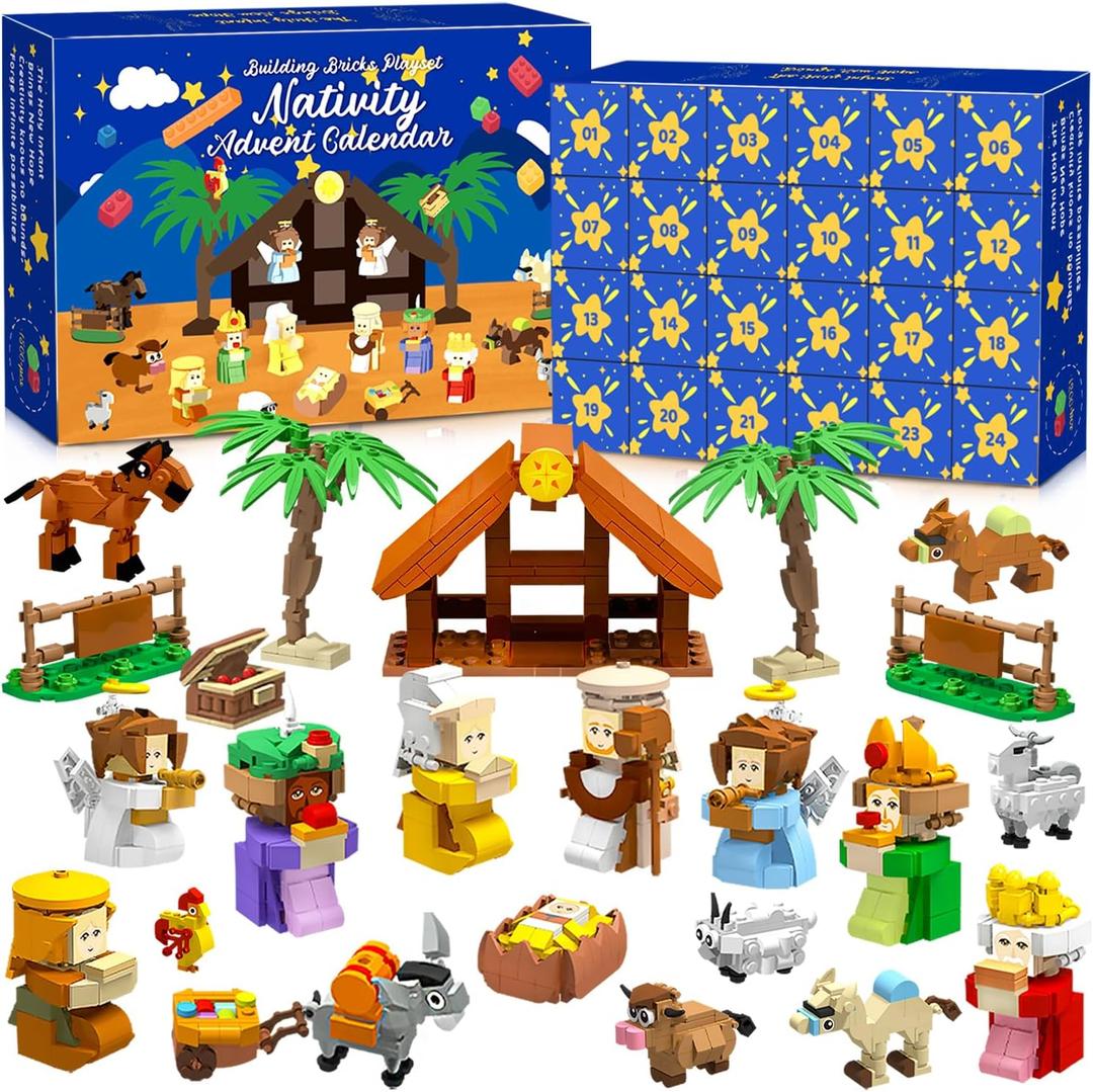 Nativity Advent Calendar 2025 Kids Adult 1500pcs Nativity Set 24 days Countdown Calendar Building Blocks Toyset Xmas Figurine Playset Gifts for teens Boys Girls 7 8 9 10 11 12 13 14 Christmas Stocking Stuffers Party Surprise gifts