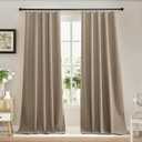 RYB HOME 100% Blackout Flax Linen Curtains 84 Inch Long- Rod Pocket & Back Tab Window Treatment, Thermal Insulated Privacy Curtains for Living Room/Bedroom, W52 x L84, Mocha, 2 Panels