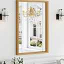 Syndra Natural Wood Frame Bathroom Mirror, 24x36'' Modern Vanity Mirror for Wall, Waterproof Slim Deep Frame, Rectangular HD Tempered Glass Mirror for Living Room, Bedroom, Entryway, Rustic, Farmhouse