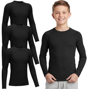 3 Pack Boys' Compression Long Sleeve Shirts Quick Dry Moisture Wicking Youth Base Layer Baseball Soccer Football Large