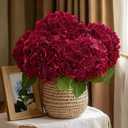 3 x MARTINE MALL 3Pcs 21in Hydrangea Artificial Flowers, Latex Real Touch Hydrangeas Lifelike Large Hydrangea Flowers for Home Decor Party Arrangements Wedding Bouquets Centerpieces (Burgundy)