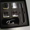 4 XL Stainless Steel Whisky Ice Cubes, Special Tongs & Freezer Pouch in Luxury Gift Box for Whiskey Lovers!