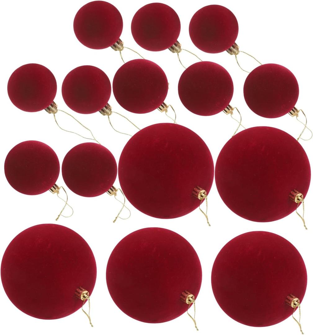 HOLIDYOYO 15pcs Velvet Ball Ornaments for Valentine's Day Flocked Shatterproof Plastic Baubles Cute Hanging Decor for Romantic Home Decoration