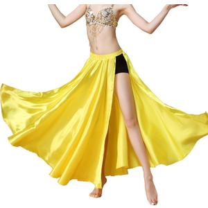 MUNAFIE Belly Dance Skirt Satin Split Side Long Skirts for Women (Yellow)