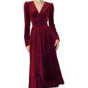 xxxiticat Women's Puff Sleeve Velvet Dress Long Lantern Sleeve V Neck Button Ruffle Pleated Single Breast Maxi Party Dress(WR,XL) Wine Red