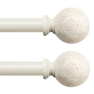 White Wood Curtain Rods for Windows:Farmhouse Boho Rrustic Wooden Curtain Rod Living Room Bedroom,Decorative Adjustable Antique White Drapery Rods Faux Wood Grain Vintage Distressed,Size:18-45",2 Pack