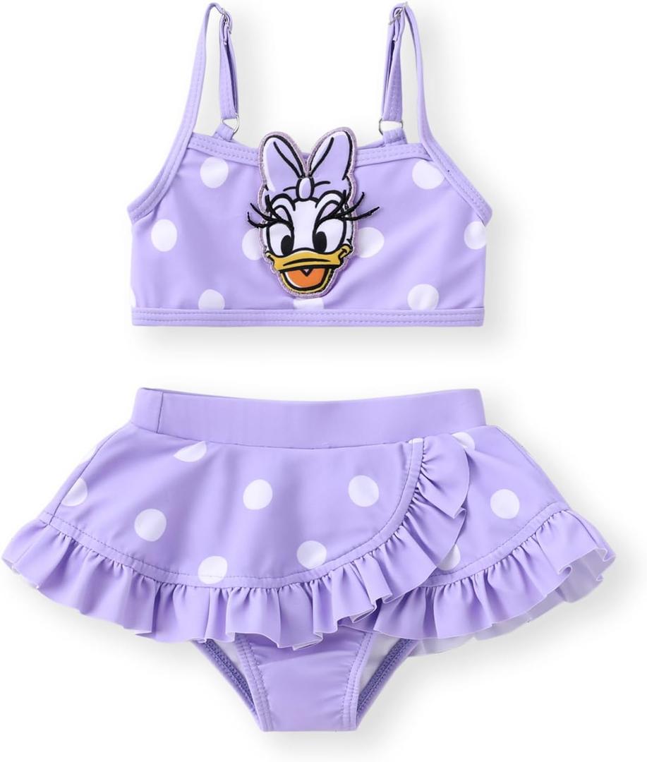 Disney Toddler Baby Girls 2PCS Bathing Suits UPF50+ Rash Guard Swimsuit Set (Purple)