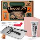 Linocut Kit for Printmaking - Arts and Crafts for Adults - Christmas DIY Kit Gifts - Hobby Kits Birthday Gift for Adults, Women, Men, Boys, Girls - Stamp Making Kit - Linoleum Blocks Carving Tools (black)
