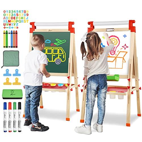 JOYOOSS Kids Wooden Easel with Paper Roll - Adjustable Magnetic Double Sided Drawing Board Whiteboard & Chalkboard Dry Easel Board, Children Art Easel for 3~12 Years Kids Boys Girls Painting Drawing JOYOOSS Kids Wooden Easel with Paper Roll - Adjustable Magnetic Double Sided Drawing Board Whiteboard & Chalkboard Dry Easel Board, Children Art Easel for 3~12 Years Kids Boys Girls Painting Drawing