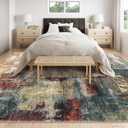 Lahome Modern Abstract 9x12 Area Rugs for Bedroom, Washable Living Room Rug for Bedroom Low Pile Non Slip, Red Soft Indoor Accent Carpet for Dining Room Table Home Decor Use