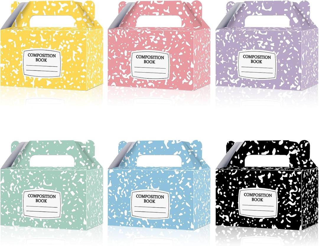 Yiaoyinnz 24Pcs Back to School Gift Boxes Composition Notebook Treat Boxes Bulk Pastel Paper Goodie Bags End of Year Treat Box with Handles Graduation for Back to School Party Decor Supplies