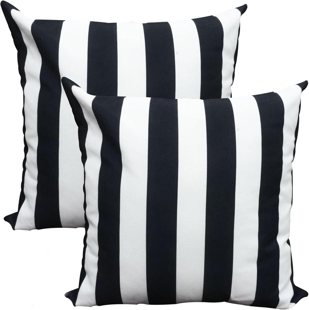 Waterproof Throw Pillow Covers 18x18inch Set of 2 Farmhouse Outdoor Black and White Stripes Square Pillow Cushion Case Claasic Cotton Linen Pillowcase for Home Decor