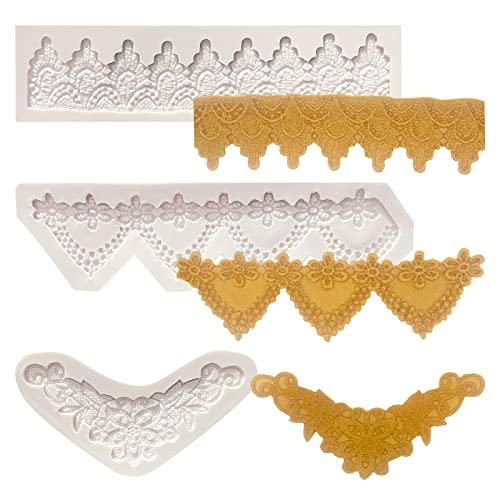 Lace Fondant Mold Set of 3, Edible Lace border Cake Decorating Imprint Mat Silicone Molds for Wedding, Valentine's Day, Chocolate, Cupcake, Cookies, Gum, Candy, Marzipan, Polymer Clay, Epoxy Crafts