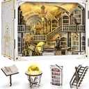 DIY Book Nook Kit, DIY Miniature Dollhouse Booknook Kit, 3D Wooden Puzzle Bookend Bookshelf Insert Decor with LED Light for Adults (Library of Gods Max)