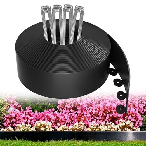 3in Tall, 40ft Landscape Edging Kit with 60pcs Metal Spikes, Reinforced Rib Design, No-Dig Flexible Plastic Edge Border for Landscape, Lawn, Garden, Flower Beds, Yard, Paver, Playground, Fence, Pathway, Black