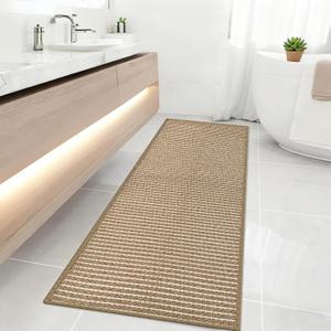 Long Bathroom Rug,24"x60"Braided Kitchen Runner,Boho Kitchen Mats for Floor,Super Absorbent Hallway Runner,Washable Floor Carpet for Bedroom,Entryway,Living Room,Non Slip,Brown