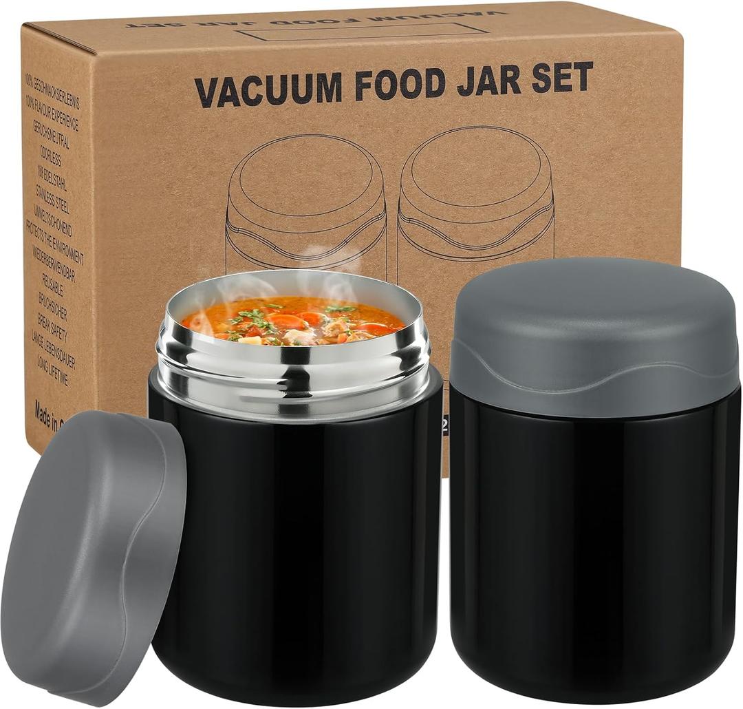 wiwens 12oz 2 Pack Insulated Food Jar Set for Kids Soup Thermo Hot Food Lunch Container Wide Mouth Leak Proof Stainless Steel Vacuum Bento Box for School Office Travel Outdoors