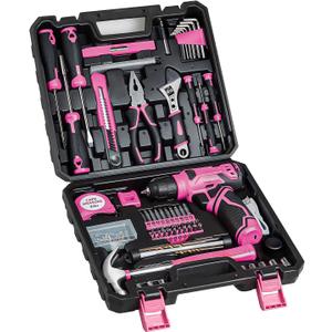 Drill Set for Women, 132 Piece Home Tool Set with 8V Cordless Drill, Tool Kit for Women & Men, Perfect for Homeowner, Diyer, Handyman