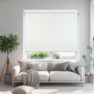 Motorized Roller Blind with Remote, 100% Blackout Electric Window Shades Customized, Automatic Rechargeable Smart Blinds, Compatible with Alexa Google (Vinyl Beige)