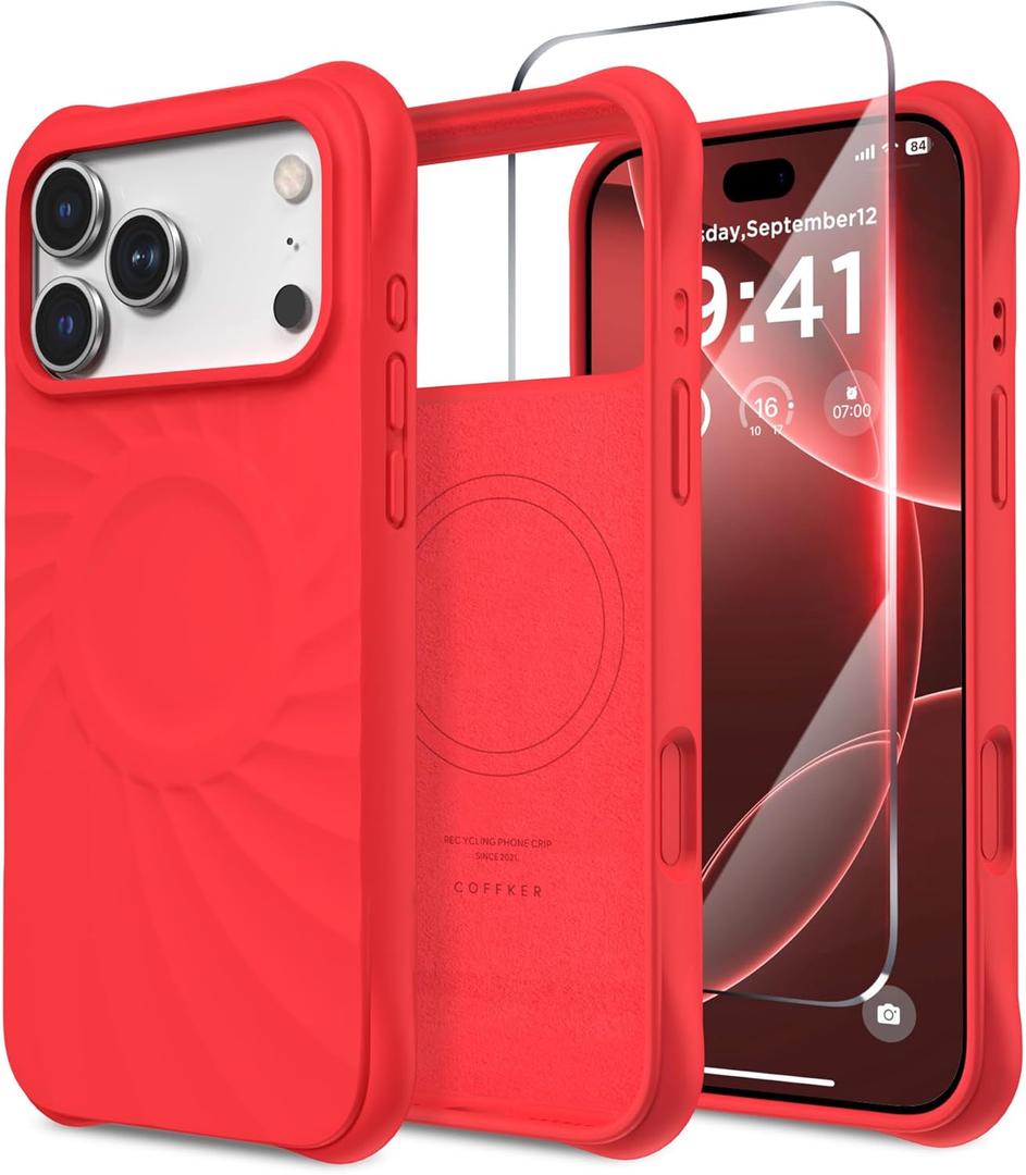for iPhone 17 Pro Case, Compatible with MagSafe, Screen Protector +[Integrated Silicone Camera Control Button], Shockproof Protective Magnetic Case for iPhone 17 Pro 6.3", Red