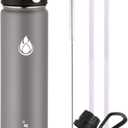 SENDESTAR Stainless Steel Water Bottle, Wide Mouth Water Bottle 24 oz with Straw Lid, Spout Lid, Double Wall Vacuum Insulated Leak Proof, Keeps Liquids Hot or Cold (Graphite)