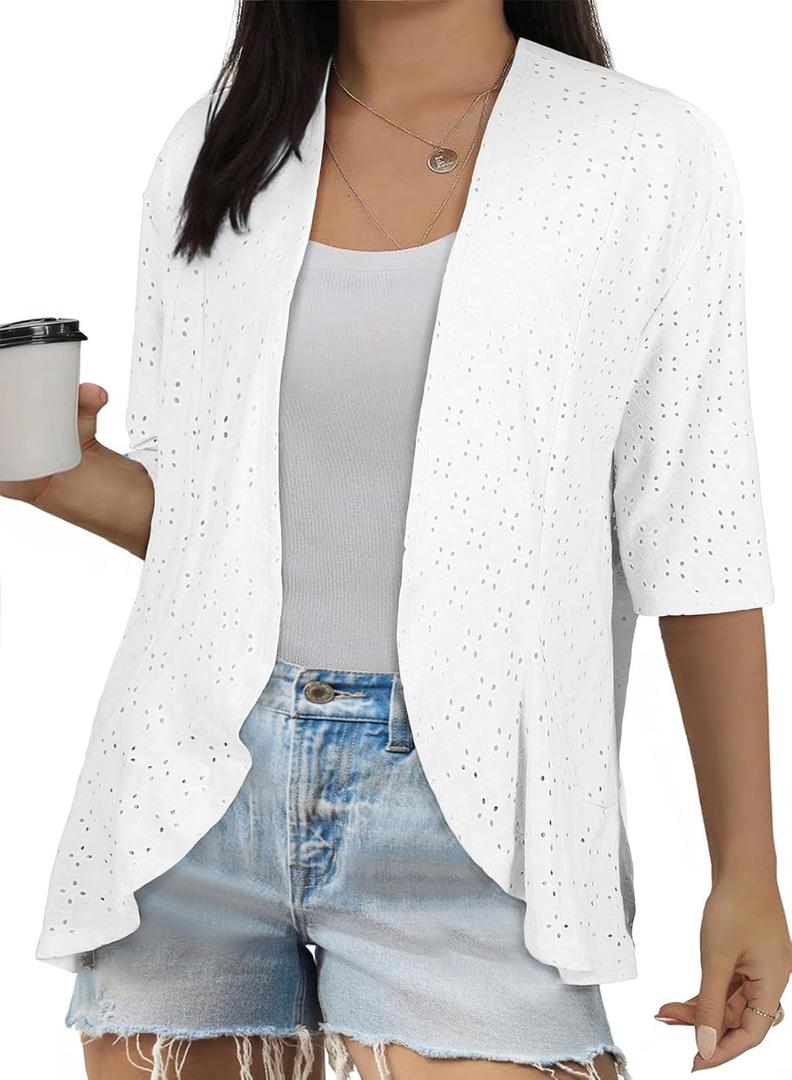 Eytino Plus Size Cardigan for Women Half Sleeve Netted Knit Ruffle Kimono Cover up Tops 2026 Spring Clothes(3X)