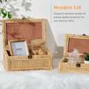 Rattan Box with Lid Decorative Natural Handmade Boho Rattan Baskets Woven Wicker Cane Bins Keepsake Memory Jewelry Boxes Rectangular Desk Shelf Closet Organizer Container (Large Size)