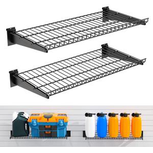 2 Pack Slatwall Shelves 24X12 Inch, Heavy Duty Metal Black Slat Wall Wire Shelf for Retail, Garage, Home Storage, Universal Slatwall Accessories (M2PC, Black)