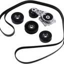 FIT Ford F150 F250 F350 Expedition Explorer, Lincoln Navigator Serpentine Belt Kit with Tensioner and Idler Pulleys, 6-Rib Drive Belt Component Set, Replaces 90K-38274A 38274 K061025, 5-Pack