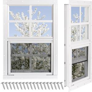 Shed Windows 2 Pack, Chicken Coop Windows 18" x 23" with Tempered Glass and Fiberglass Screen, Flush Mounted Small Window for Shed, Barns, Playhouse, Household, Garage (White)